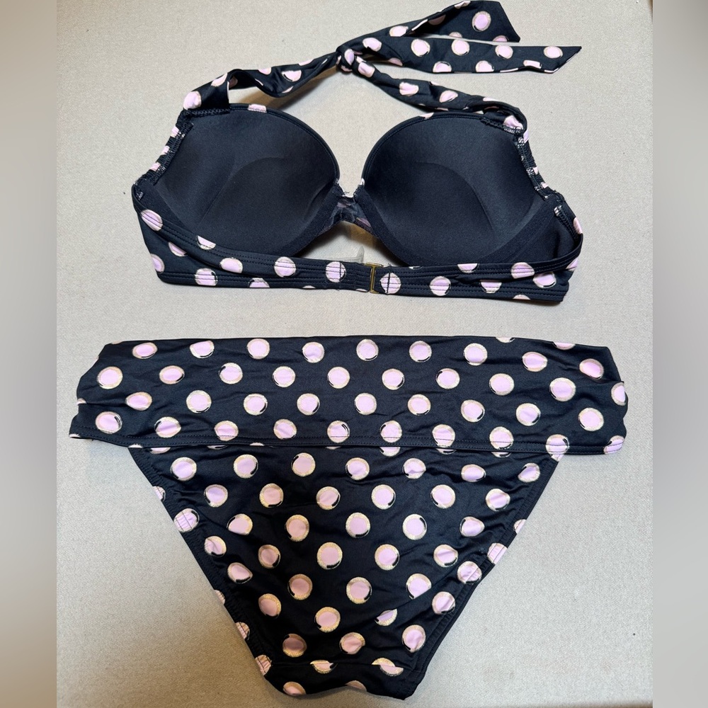 Victoria's Secret Black and Pink Polka Dot Bikini Set - Picture 2 of 5